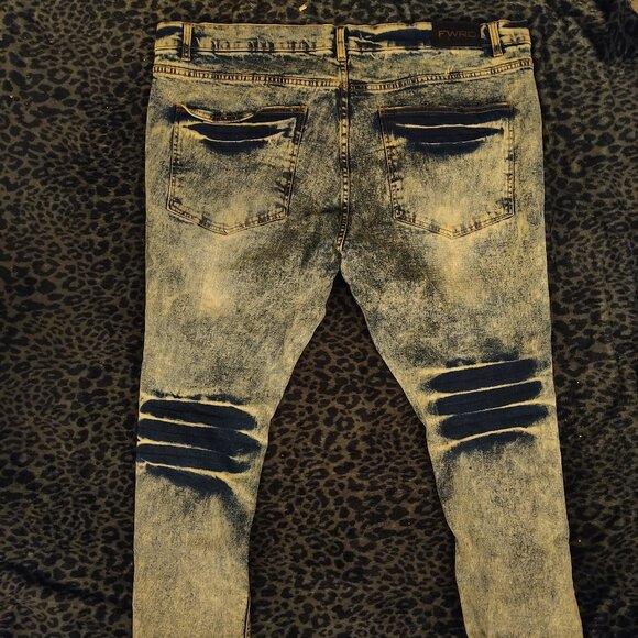 FWRD DENIM Acid Wash Distressed Jeans - Size 44 - Patched Rips - Picture 7 of 9